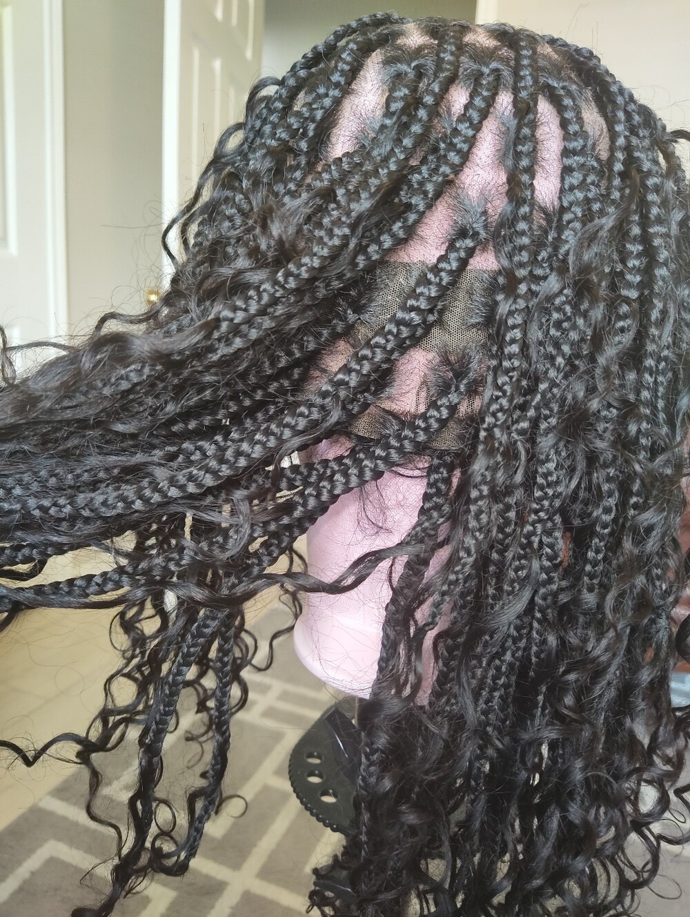 Full Lace 360 Braided Wig Black Human Hair Synthetic Braids Glueless Pre Plucked - Picture 6 of 13